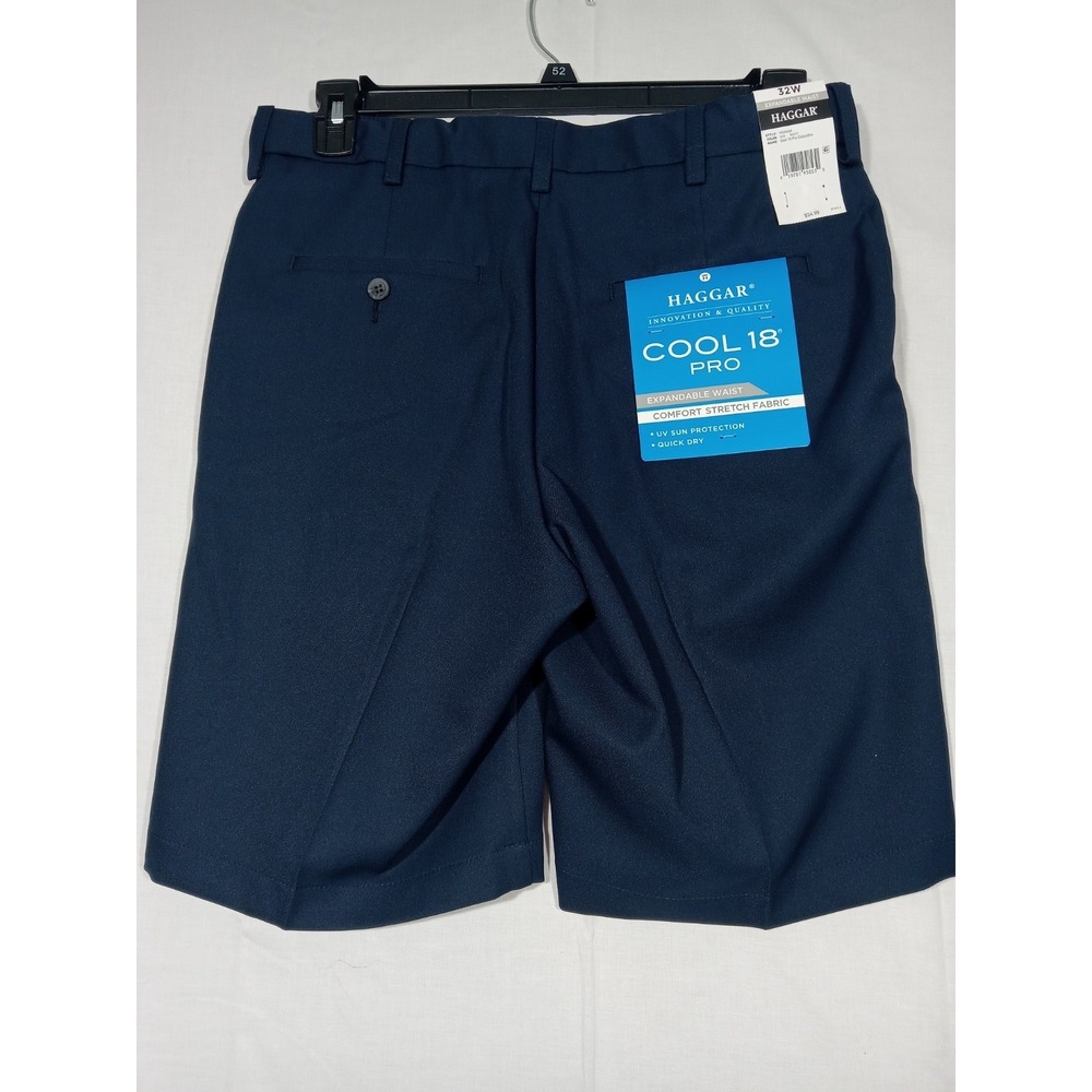 Haggar Cool 18 Pro Expandable Waist Shorts 4-Way Stretch Comfort Navy New sz‎ 32